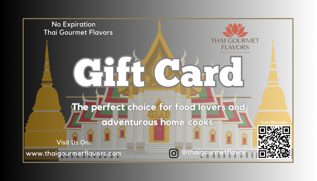 Thai Gourmet Flavors gift card with temple design and QR code