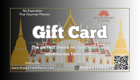Thai Gourmet Flavors gift card with temple design and QR code